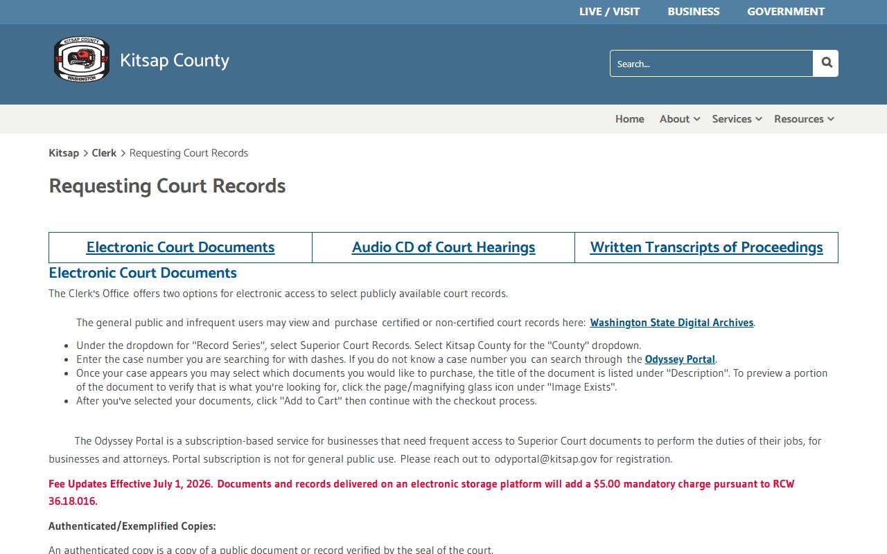 Kitsap County Clerk copy requests for court records after arrest