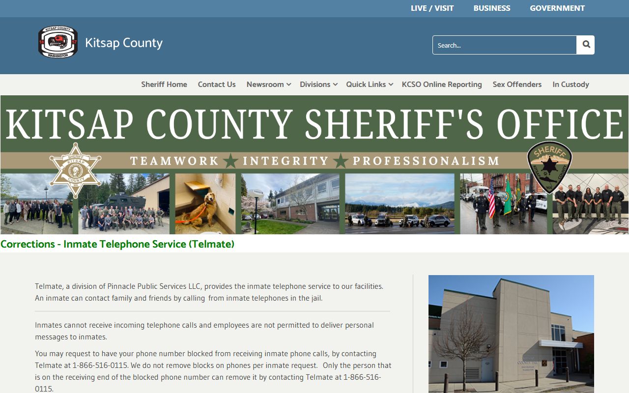 Kitsap County Jail inmate phone Telmate rules and call warning