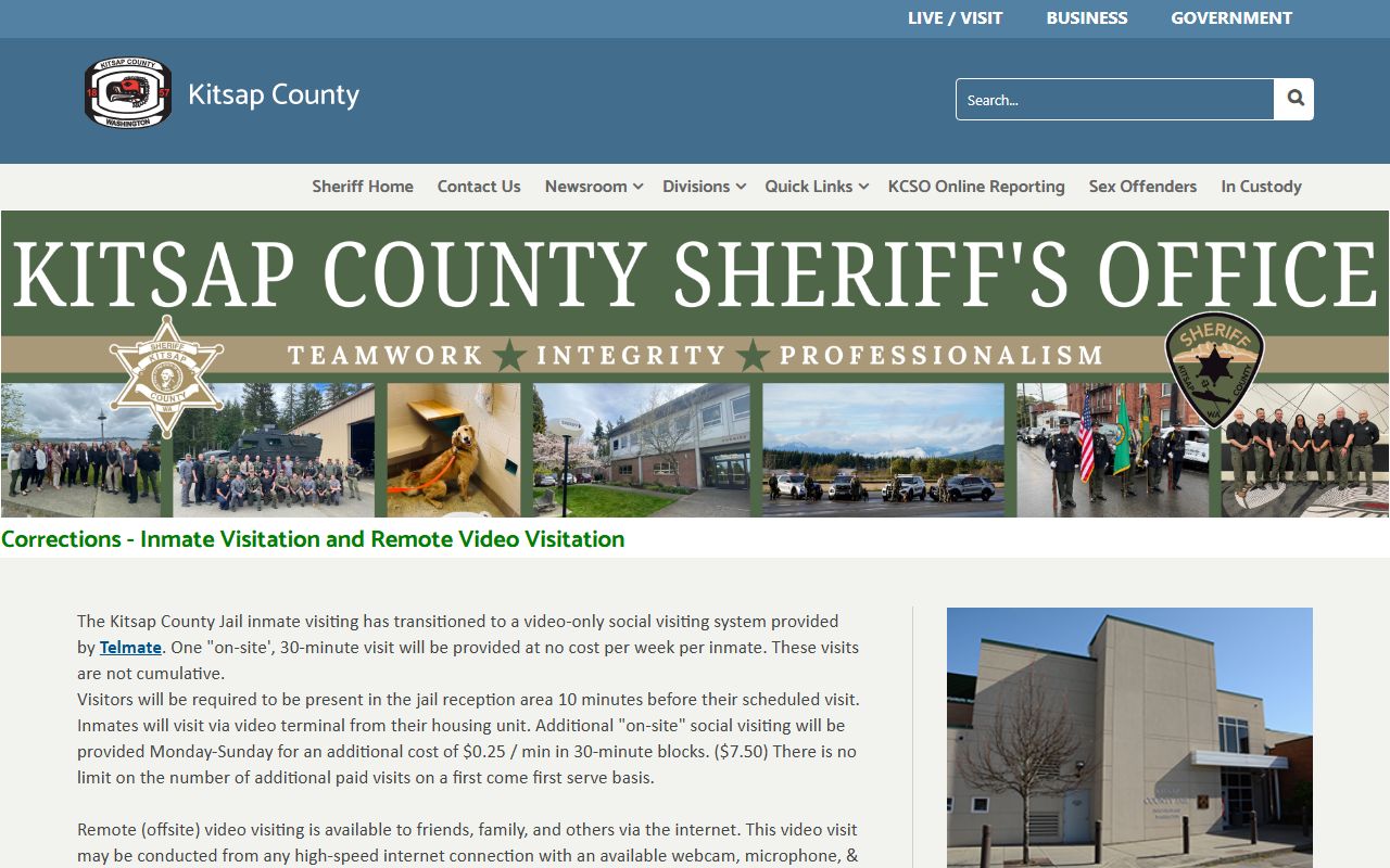 Kitsap County Jail inmate visitation video visit costs and rules