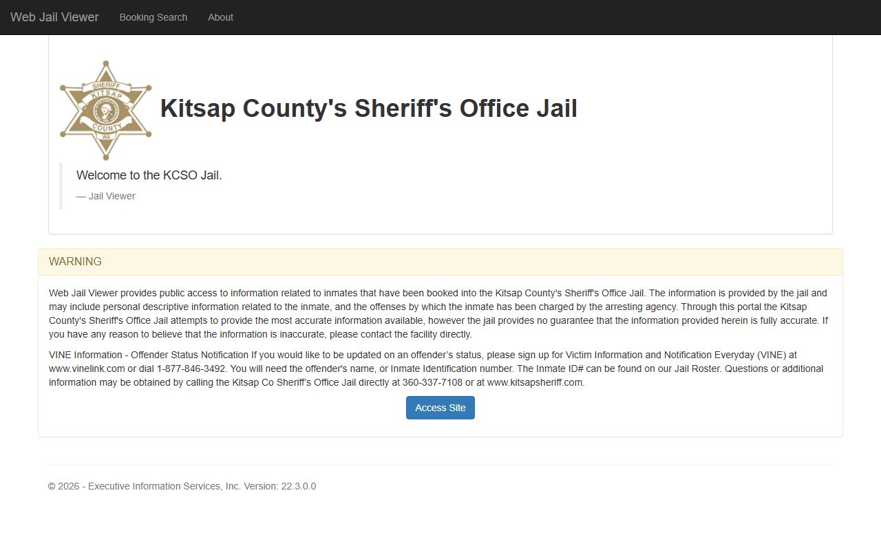 Kitsap County inmate records Web Jail Viewer home page