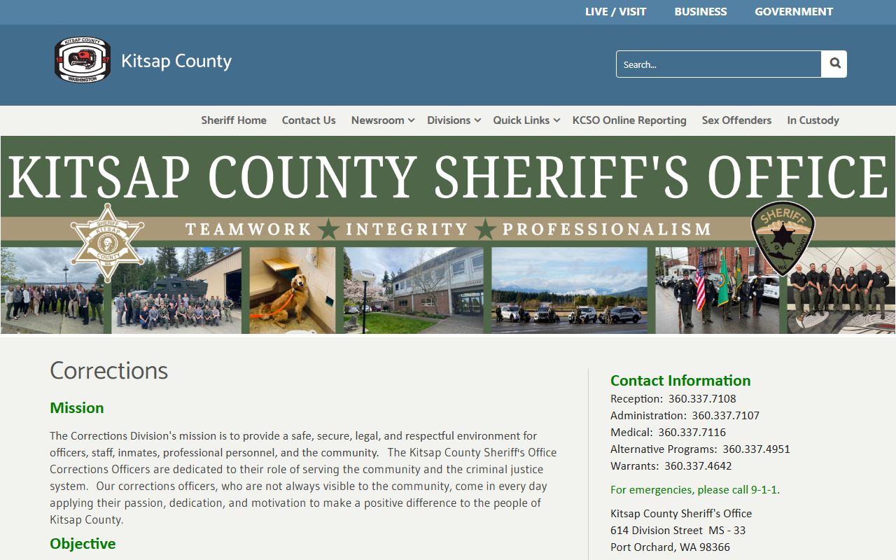 Kitsap County inmate population corrections page with jail roster and contact links
